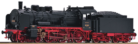 [Lokomotivy] → [Parní] → [BR 38] → 36054: parní lokomotiva černá s červeným pojezdem a kouřovými plechy