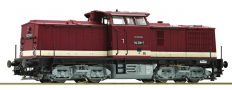 [Lokomotivy] → [Motorové] → [V 100] → 35021: dieselová lokomotiva červená s krémovým pruhem, černým rám a šedý pojezd