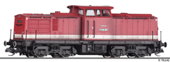 [Lokomotivy] → [Motorové] → [V 100] → 502167: dieselová lokomotiva červená s bílým pruhem, černým rámem a podvozky