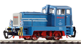 [Lokomotivy] → [Motorové] → [V 15 (BR 101/BR 102)] → 47306: dieselová lokomotiva modrá s červeným pojezdem a reklamním potiskem „PIKO“