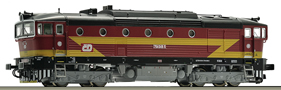 [Lokomotivy] → [Motorové] → [T478.3 „Brejlovec”] → 36264: dieselová lokomotiva červená se žlutými blesky, černá střecha a rám