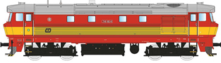 [Lokomotivy] → [Motorové] → [T478.1 „Bardotka”] → 33427A: dieselová lokomotiva červená s výstražným pruhem, šedá střecha, DKV Plzeň