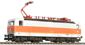 [Lokomotivy] → [Elektrické] → [BR 143] → 500844: elektrická lokomotiva bílá s oranžovým pásem a hnědými podvozky „S-Bahn“