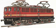 [Lokomotivy] → [Elektrické] → [BR 242] → 2322: červená s krémovým pásem, černým rámem, šedou střechou a podvozky BR 2