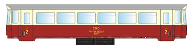 [Lokomotivy] → [Motorové vozy a jednotky] → [M152 (810)] → 33777: přípojný vůz červený-slonová kost s šedou střechou