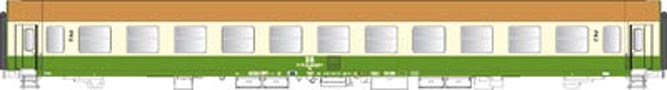 [Osobní vozy] → [Rychlíkové] → [typ Halberstadt] → 500584: zelený-slonová kost s rezavou střechou 2. tř.