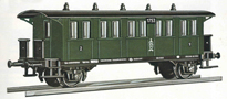 [Osobní vozy] → [Spěšné a osobní] → [2-osé pruské] → 3114: zelený s černou střechou 2. tř. Bi Pr 91