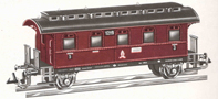 [Osobní vozy] → [Spěšné a osobní] → [2-osé pruské] → 3111: červený s černou střechou 3. tř.