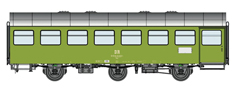 [Osobní vozy] → [Spěšné a osobní] → [2-osé a 3-osé rekonstruované] → 37701: osobní rekonstruovaný vůz zelený s šedou střechou