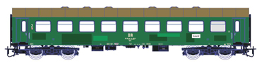 [Osobní vozy] → [Spěšné a osobní] → [4-osé rekonstruované] → 73404: osobní vůz zelený s olivovou střechou 2. tř.