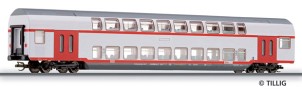[Osobní vozy] → [Patrové] → [4-osé] → 13805: červený-bílý s šedou střechou 1./2. tř. „RAB“