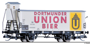 [Nákladní vozy] → [Kryté] → [2-osé s nízkou střechou] → 17373: chladicí vůz bílý s šedou střechou „Dortmunder Union Bier“
