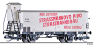 [Nákladní vozy] → [Kryté] → [2-osé s nízkou střechou] → 17392: chladicí vůz bílý s šedou střechou „Strassmannbräu Mährisch Ostrau“