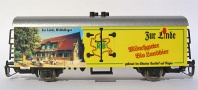 [Nákladní vozy] → [Kryté] → [2-osé chladicí, pivní a reklamní] → TB-1074: žlutý se stříbrnou střechou ″Mönchguter Bio-Landbier″ (Rügen Bierwagen