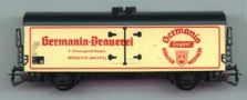 [Nákladní vozy] → [Kryté] → [2-osé chladicí, pivní a reklamní] → 500134: krémový s černou střechou ″Germania Brauerei″