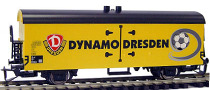 [Nákladní vozy] → [Kryté] → [2-osé chladicí, pivní a reklamní] → 500144: žlutý s černou střechou ″Dynamo Dresden″