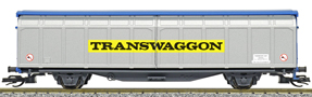 [Nákladní vozy] → [Kryté] → [2-osé s posuvnými bočnicemi] → 37563: nákladní vůz modrý se stříbrnými posuvnými bočnicemi „Transwaggon“