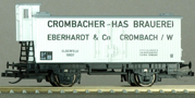 [Nákladní vozy] → [Kryté] → [2-osé chladicí] → 4794: bílý s šedou střechou a brzdařskou budkou „Crombacher-Has  Brauerei Eberhardt & Co.”