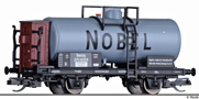 [Nákladní vozy] → [Cisternové] → [2-osé R (JATT)] → 95863: kotlový vůz šedý s brzdařskou budkou „Naphta-Industrie- Gesellschaft Gebrüder Nobel“
