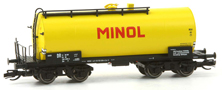[Nákladní vozy] → [Cisternové] → [4-osé s lávkou Ra] → 51520: kotlový vůz žlutý „MINOL“