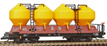 [Nákladní vozy] → [Samovýsypné] → [4-osé Uacs (Raj)] → 3711: nádobový vůz červenohnědý, nádoby žluté „Cement Hranice“