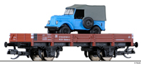 [Nákladní vozy] → [Nízkostěnné] → [2-osé X] → 501296: nízkostěnný vůz červenohěndý s nákladem vozu GAZ-69