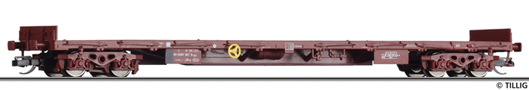 [Nákladní vozy] → [Nízkostěnné] → [4-osé plošinové Rgs] → 18135: nákladní plošinový vůz červenohnědý s klanicemi