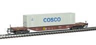 [Nákladní vozy] → [Nízkostěnné] → [4-osé kontejnerové Sngs] → 31145: plošinový vůz hnědý s nákladem kontejneru 40′ „COSCO“