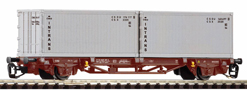 [Nákladní vozy] → [Nízkostěnné] → [2-osé kontejnerové Lgs 579] → 47724: plošinový vůz červenohnědý s nákladem 2x20′ kontejneru „Intrans“