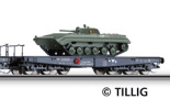 [Nákladní vozy] → [Nízkostěnné] → [6-osé plošinové] → 01593: černý s nákladem tanku BMP-1