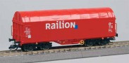 [Nákladní vozy] → [Nízkostěnné] → [4-osé plošinové Shimms] → 51135: červený s plachtou ″DB Railion″