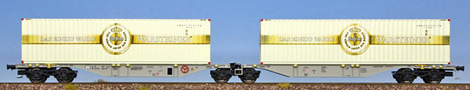 [Nákladní vozy] → [Nízkostěnné] → [6-osé Kombiwaggon] → H70505:  šedý se dvěma kontejnery 40′ „Warsteiner“