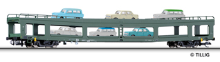 [Nkladn vozy] → [Speciln] → [Na pepravu aut] → 01661: zelen na pepravu aut s nkladem 3x Trabant 601 a 3x Wartburg 353