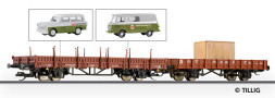 [Soupravy] → [Nákladní] → 501196: set dvou nízkostěnných nákladních vozů s nákladem „Fortschritt”