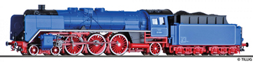 [Lokomotivy] → [Parní] → [BR 01] → 502098: parní lokomotiva tmavě modrá s červeným pojezdem a s kouřovými plechy „Kolonnenlok“