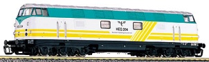 [Lokomotivy] → [Motorové] → [V 180 (BR 118)] → 02652: bílá-zelená se žlutými pruhy a černým pojezdem ″Karsdorfer-Eisenbahn-G