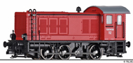 [Lokomotivy] → [Motorové] → [V 36] → 502410: dieselová lokomotiva červená s šedou střechou, černý rám a pojezd „Feuerlöschzu“