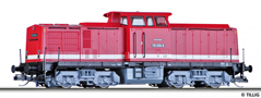 [Lokomotivy] → [Motorové] → [V 100] → 04593: dieselová lokomotiva červená s krémovým pruhem, černý rám a šedý pojezd