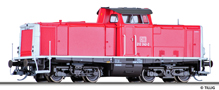 [Lokomotivy] → [Motorové] → [V 100] → 501595: dieselová lokomotiva červená, černý lemovaný rám a pojezd