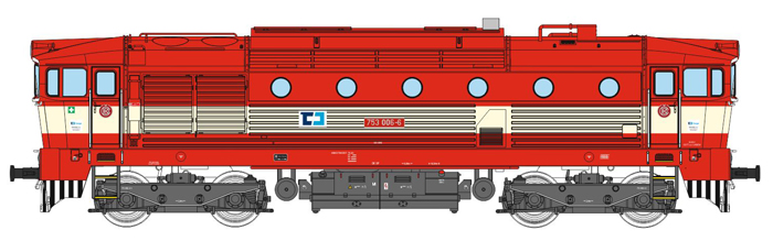 [Lokomotivy] → [Motorové] → [T478.3 „Brejlovec”] → 33361: dieselová lokomotiva červená s krémovým pruhem