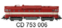 [Lokomotivy] → [Motorov] → [T478.3 „Brejlovec”] → CD-753-006: dieselov lokomotiva vnov erven s krmovm psem, ed podvozky