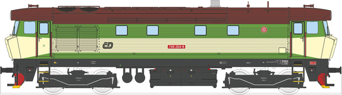 [Lokomotivy] → [Motorové] → [T478.1 „Bardotka”] → 33418: dieselová lokomotiva zelená-slonová kost, hnědá střecha