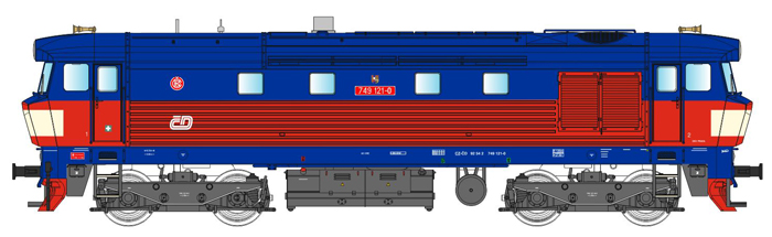 [Lokomotivy] → [Motorové] → [T478.1 „Bardotka”] → 33423: dieselová lokomotiva modrá-červená s pruhem na poprsí