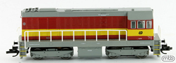 [Lokomotivy] → [Motorové] → [T458 (721)] → CD-721-152: dieselová lokomotiva červená s výstražným pruhem, šedá střecha, rám a pojezd
