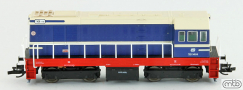 [Lokomotivy] → [Motorové] → [T458 (721)] → CD-721-141: dieselová lokomotiva v továrním modrá-slonová kost, červený rám