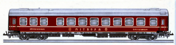 [Osobní vozy] → [Rychlíkové] → [typ Y] → 545/81: jídelní vůz červený s šedou střechou „MITROPA“