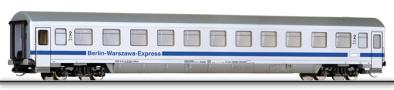 [Osobní vozy] → [Rychlíkové] → [typ Eurofima] → 01601 E: rychlíkový vůz bílý s šedou střechou 2. tř. „Berlin-Warzawa-Express“