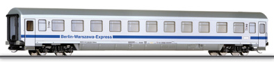 [Osobní vozy] → [Rychlíkové] → [typ Eurofima] → 01601 E: rychlíkový vůz bílý s šedou střechou 2. tř. „Berlin-Warzawa-Express“