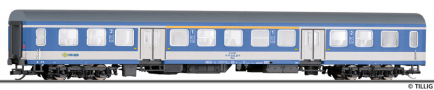 [Osobní vozy] → [Rychlíkové] → [typ Halberstadt] → 12605: osobní vůz modrý s šedou střechou a bílým pásem 1./2. tř.