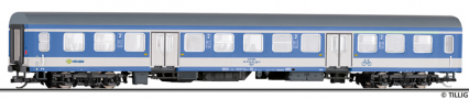 [Osobní vozy] → [Rychlíkové] → [typ Halberstadt] → 12603: osobní vůz modrý s šedou střechou a bílým pásem 2. tř. s oddílem na přepravu kol